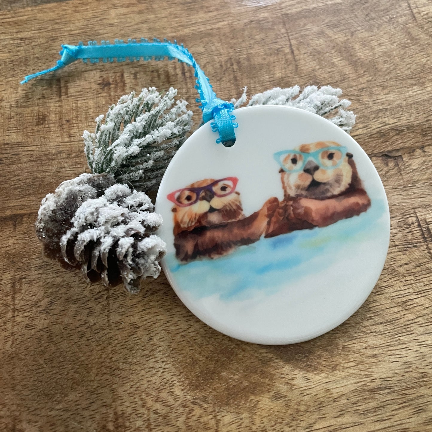 Otters in Glasses Ornament