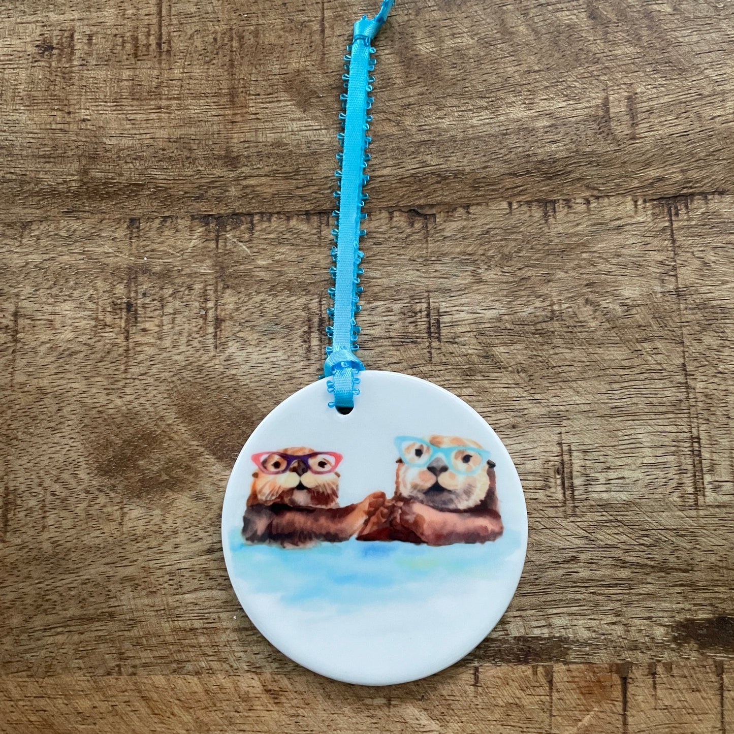 Otters in Glasses Ornament