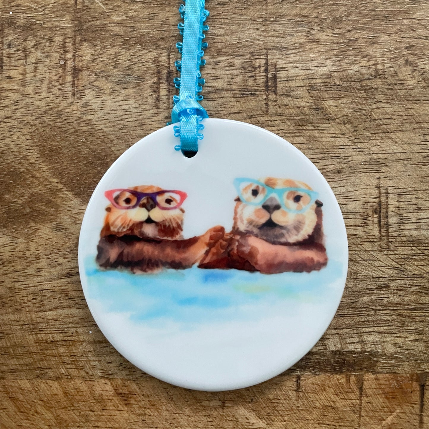 Otters in Glasses Ornament
