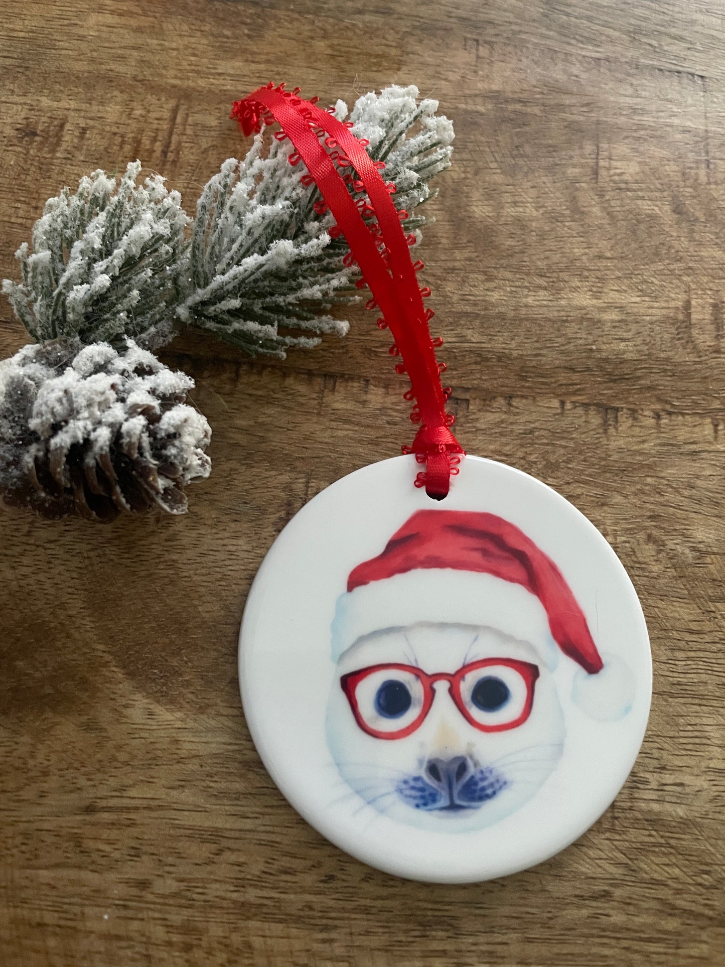 Holiday Seal in Glasses Ornament
