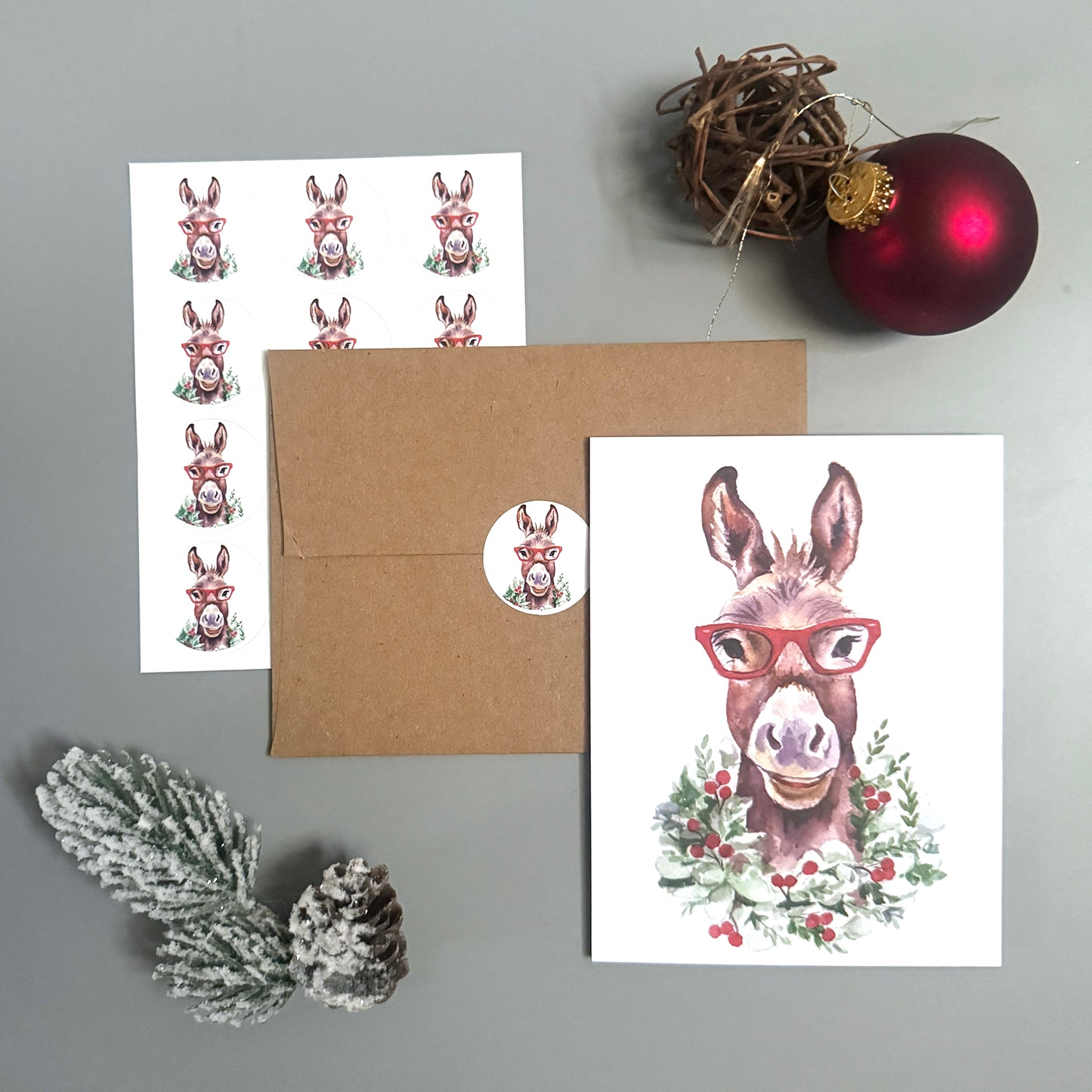 Holiday Donkey in Glasses Note Card Set