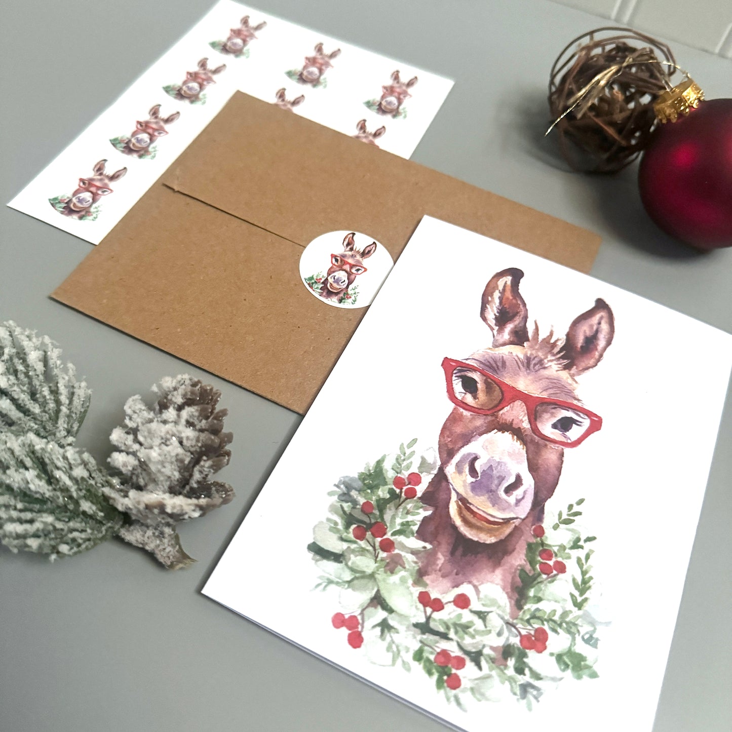 Holiday Donkey in Glasses Note Card Set