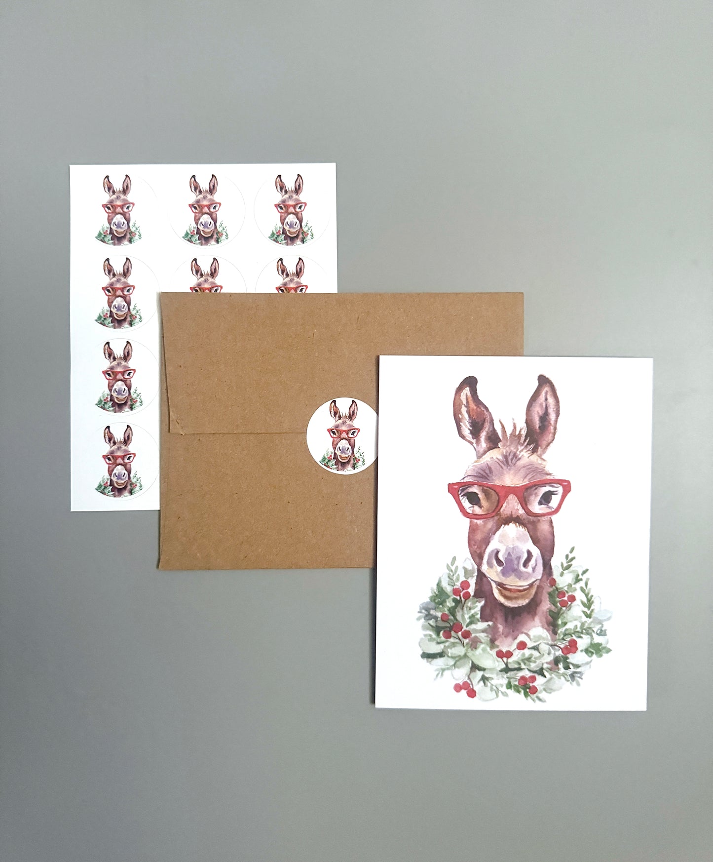 Holiday Donkey in Glasses Note Card Set