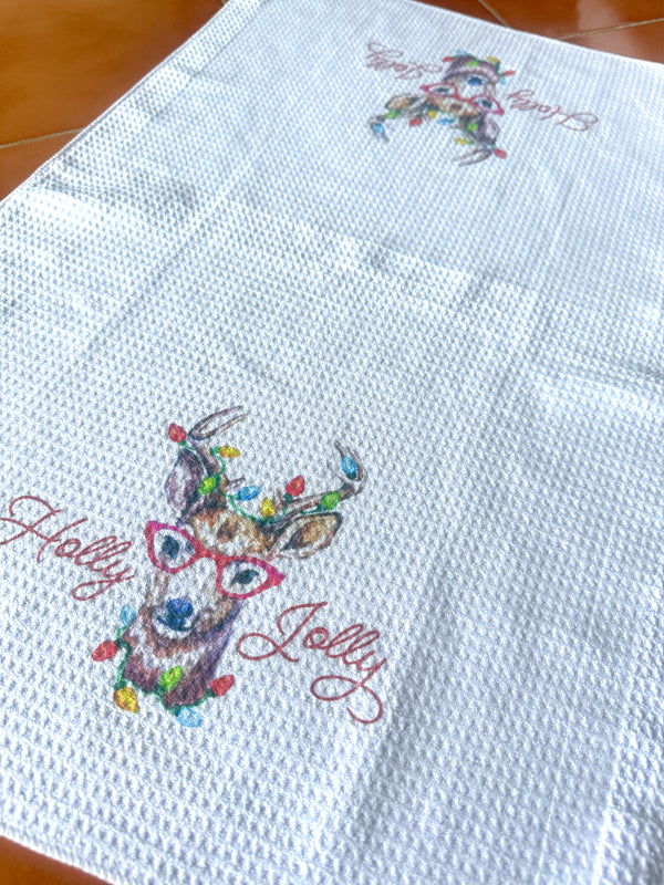 Holly Jolly Reindeer in Glasses Towel
