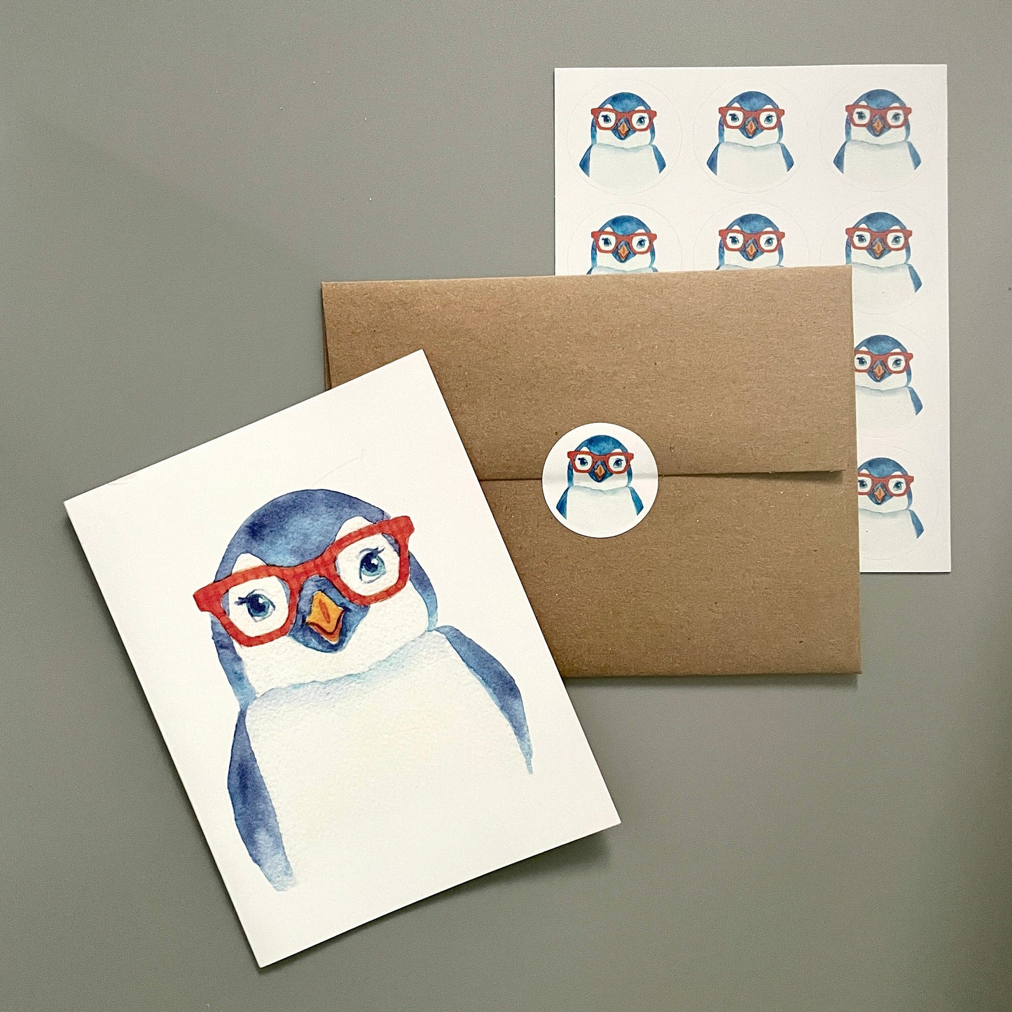 Holiday Penguin in Glasses Card Set