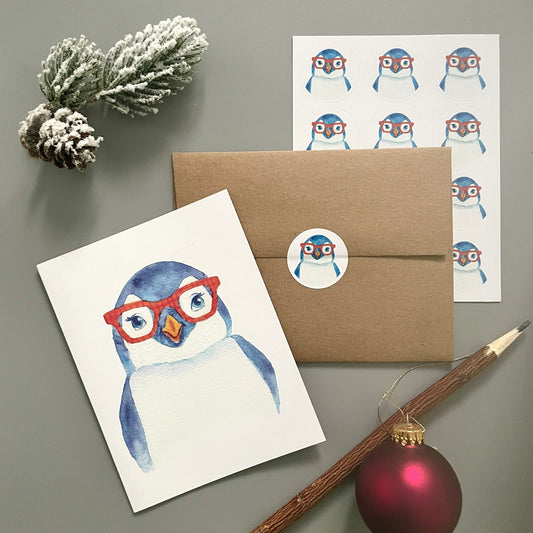 Holiday Penguin in Glasses Card Set