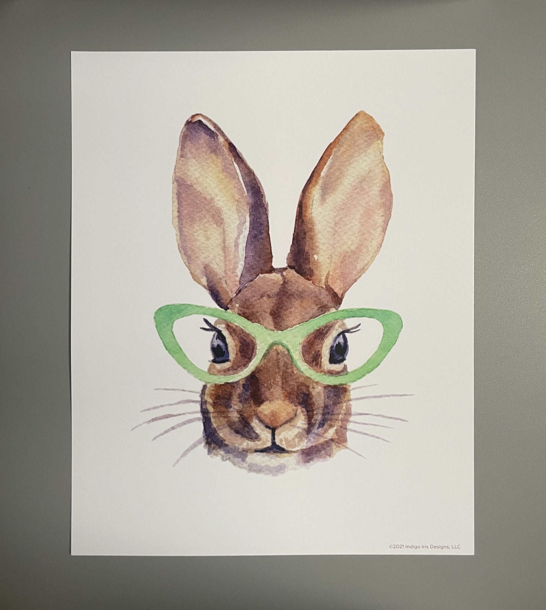 Print of a bunny wearing green glasses