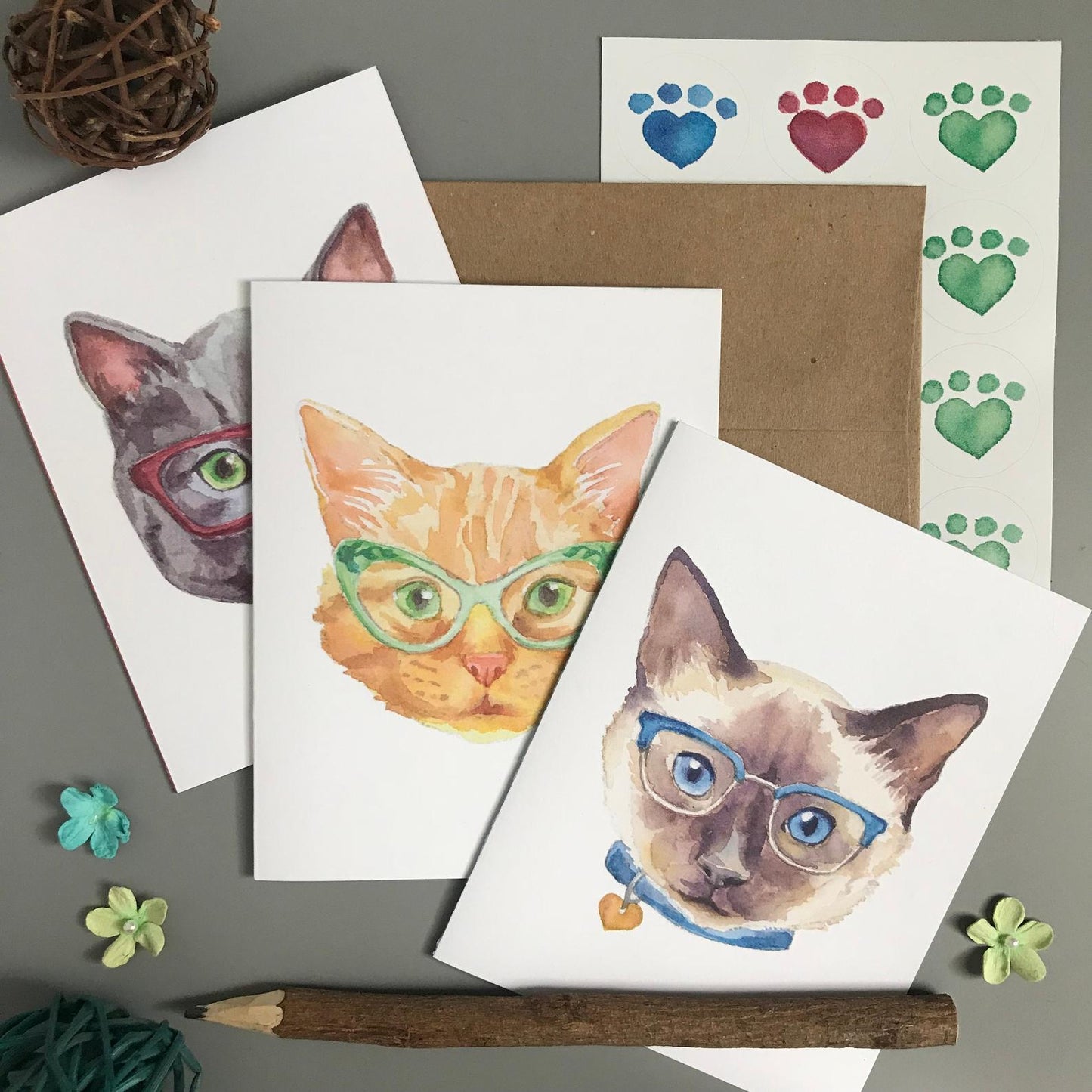 Cats in Glasses Note Card Set