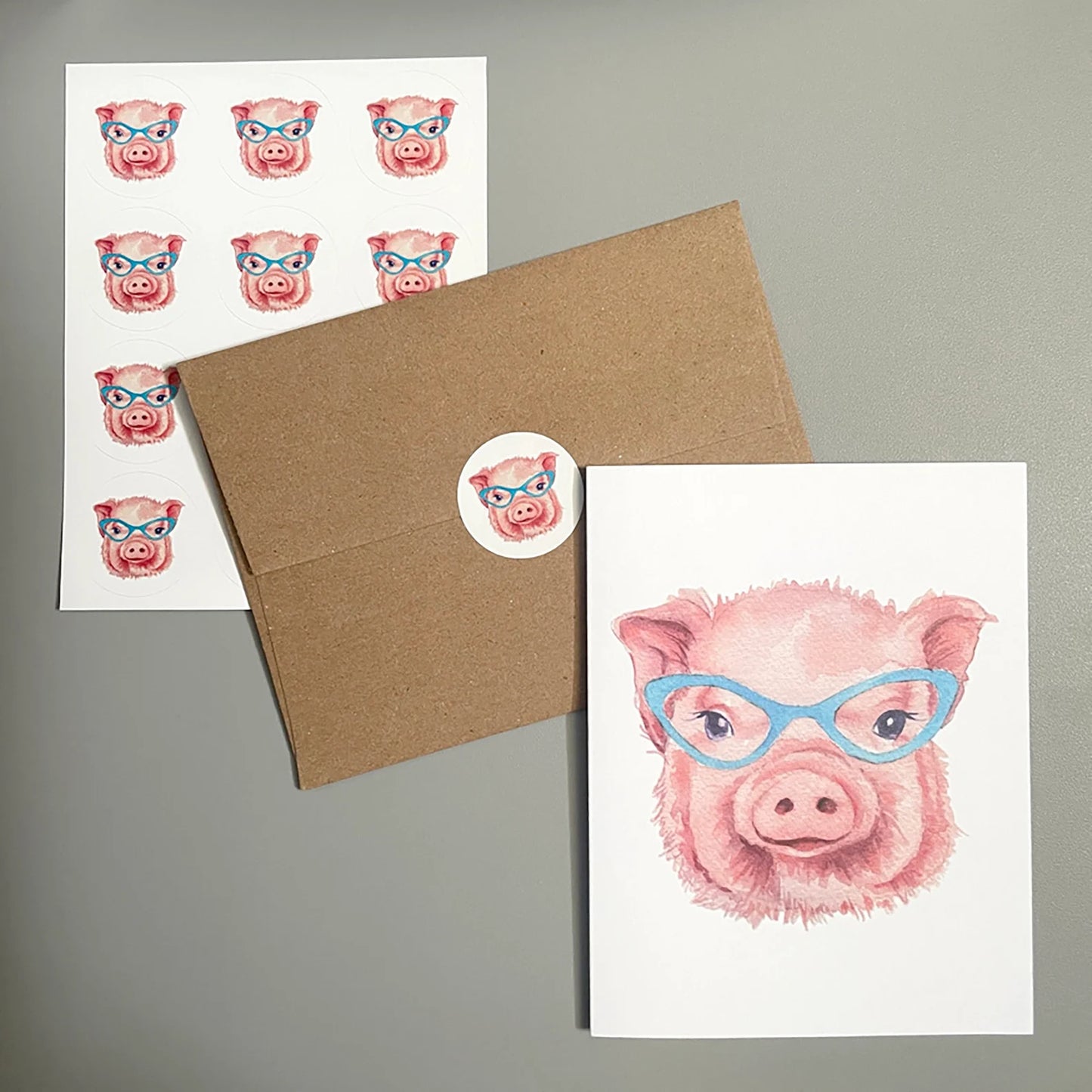 Piglet in Glasses Note Card Set