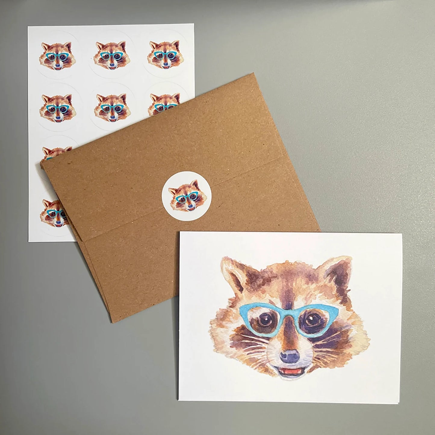 Raccoon in Glasses Note Card Set