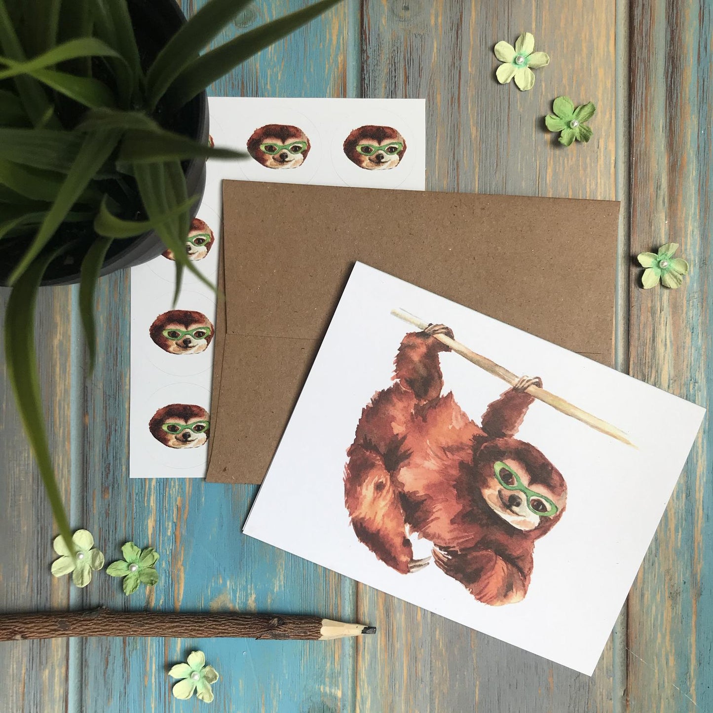 Sloth in Glasses Note Card Set