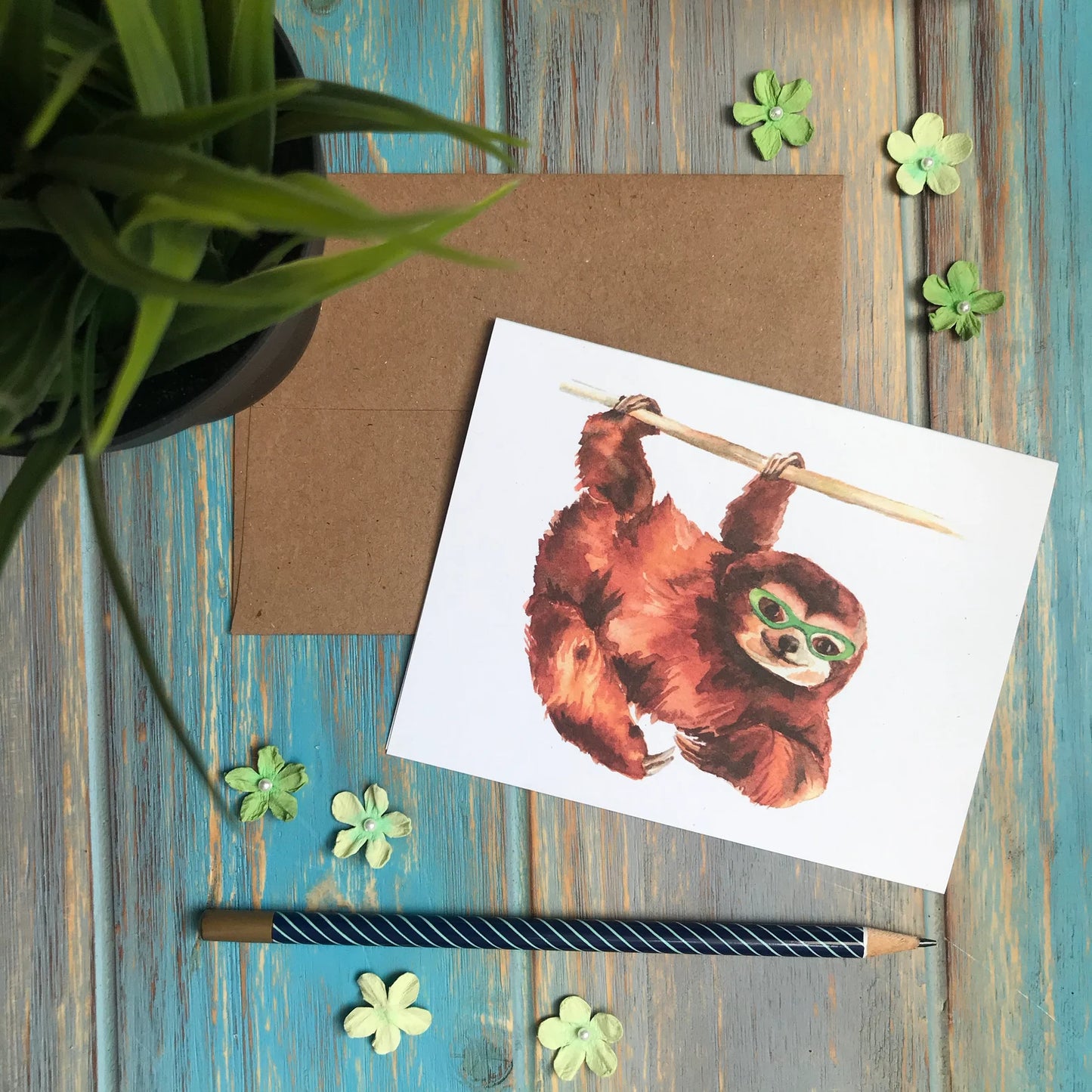 Sloth in Glasses Note Card Set