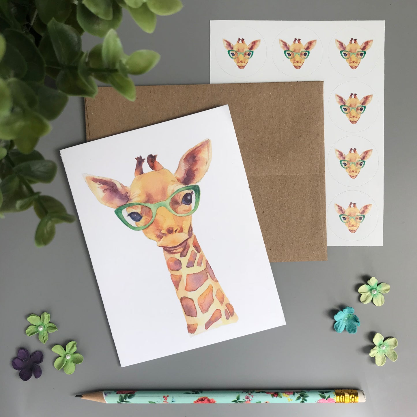 Giraffe in Glasses Note Card Set