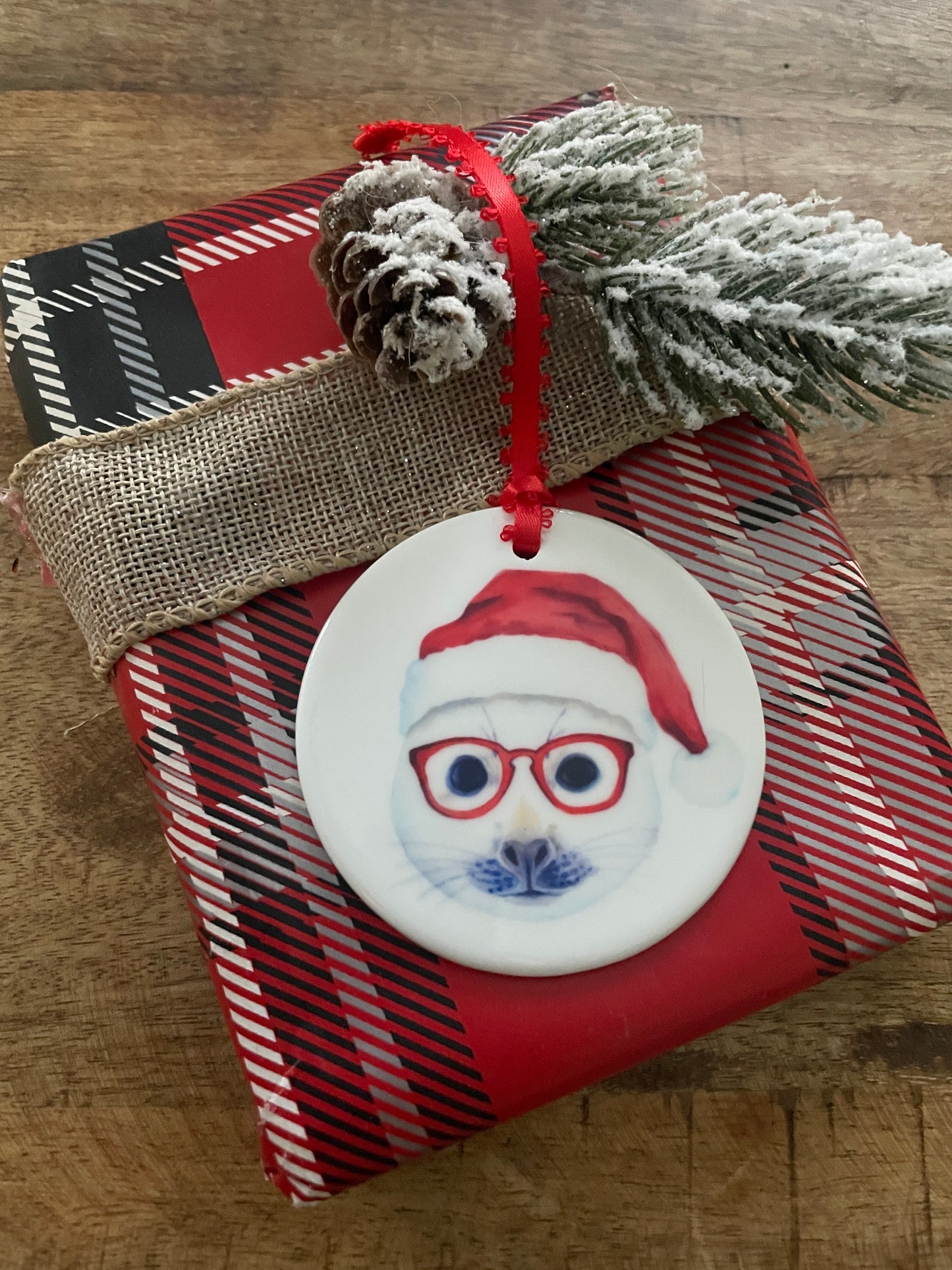 Holiday Seal in Glasses Ornament