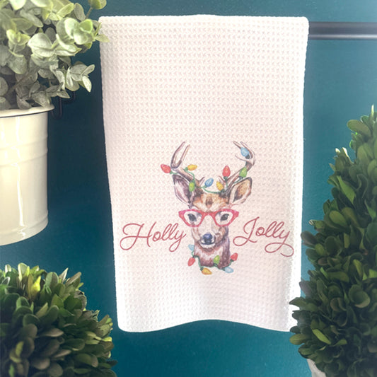 Holly Jolly Reindeer in Glasses Towel