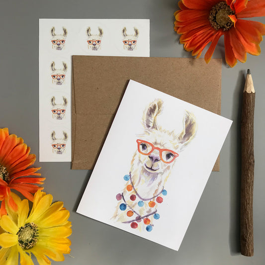 Llama in Glasses Note Card Set