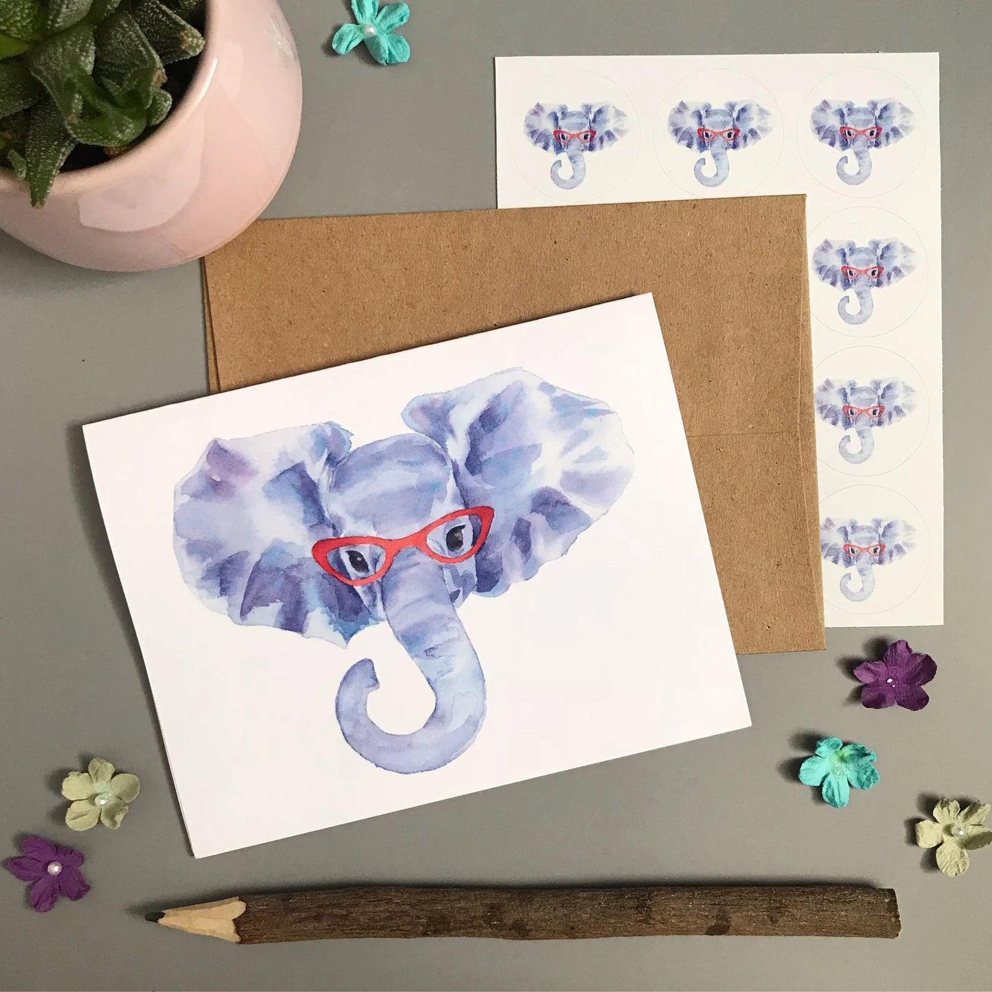 Elephant in Glasses Note Card Set