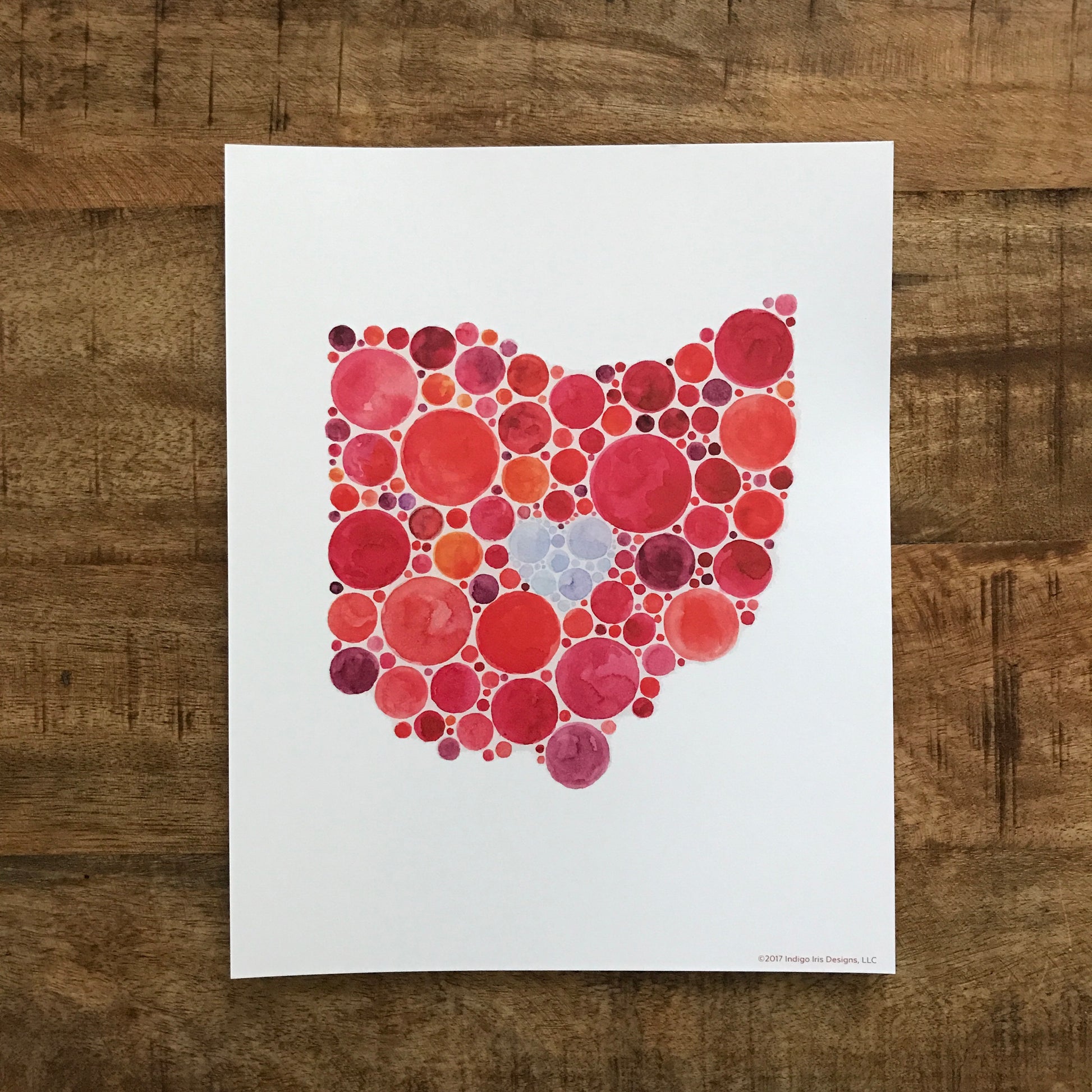 A print showing the state of Ohio done in the style of an ishihara color vision test.