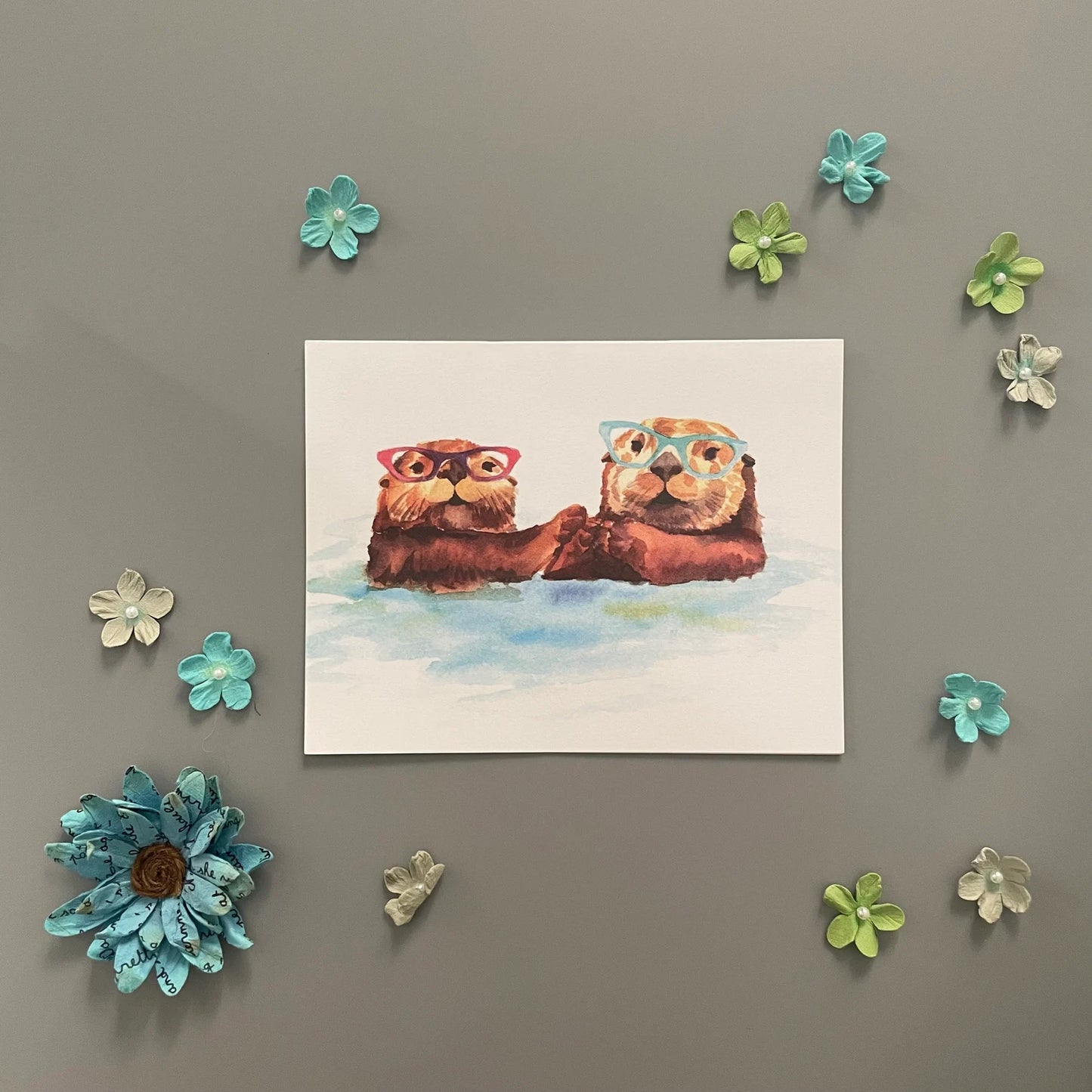 Otters in Glasses Note Card Set