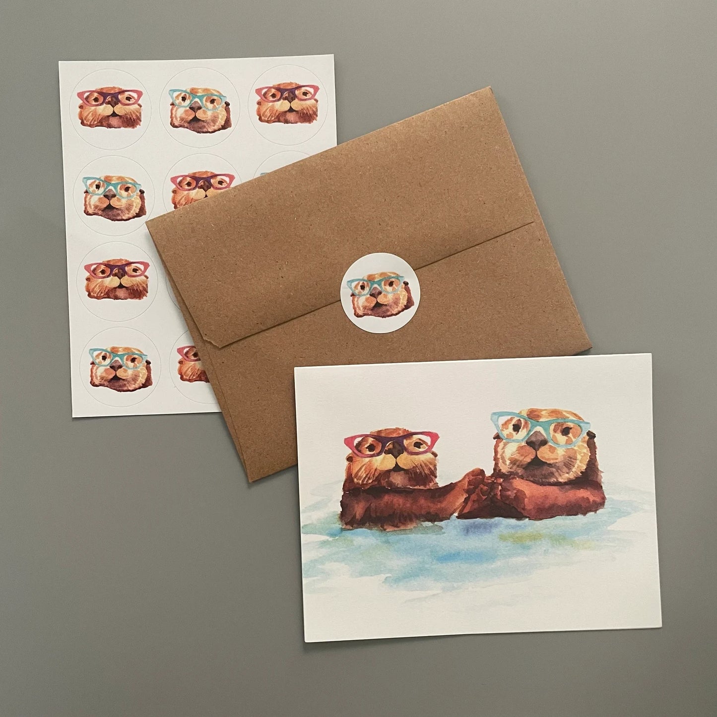 Otters in Glasses Note Card Set