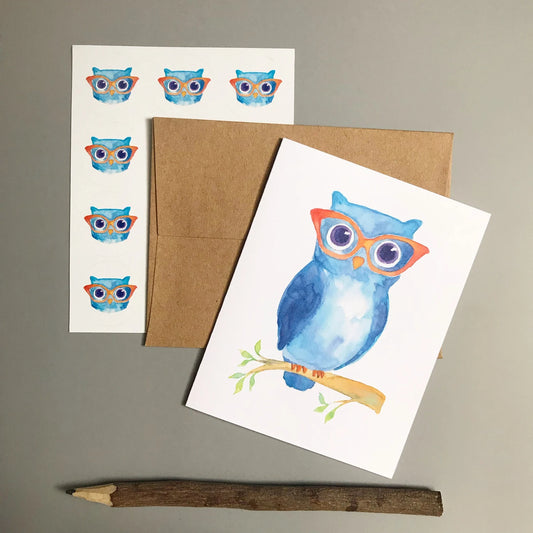 Owl in Glasses Note Card Set