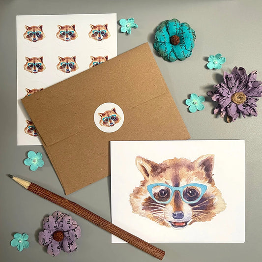Raccoon in Glasses Note Card Set