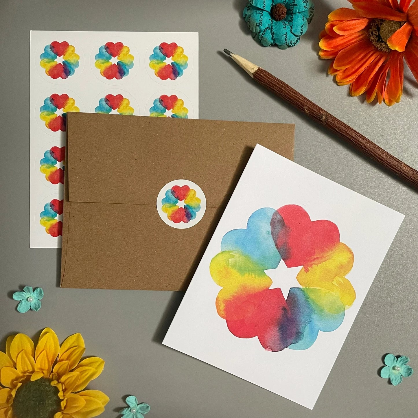 Love Rainbow Hearts Note Card Set