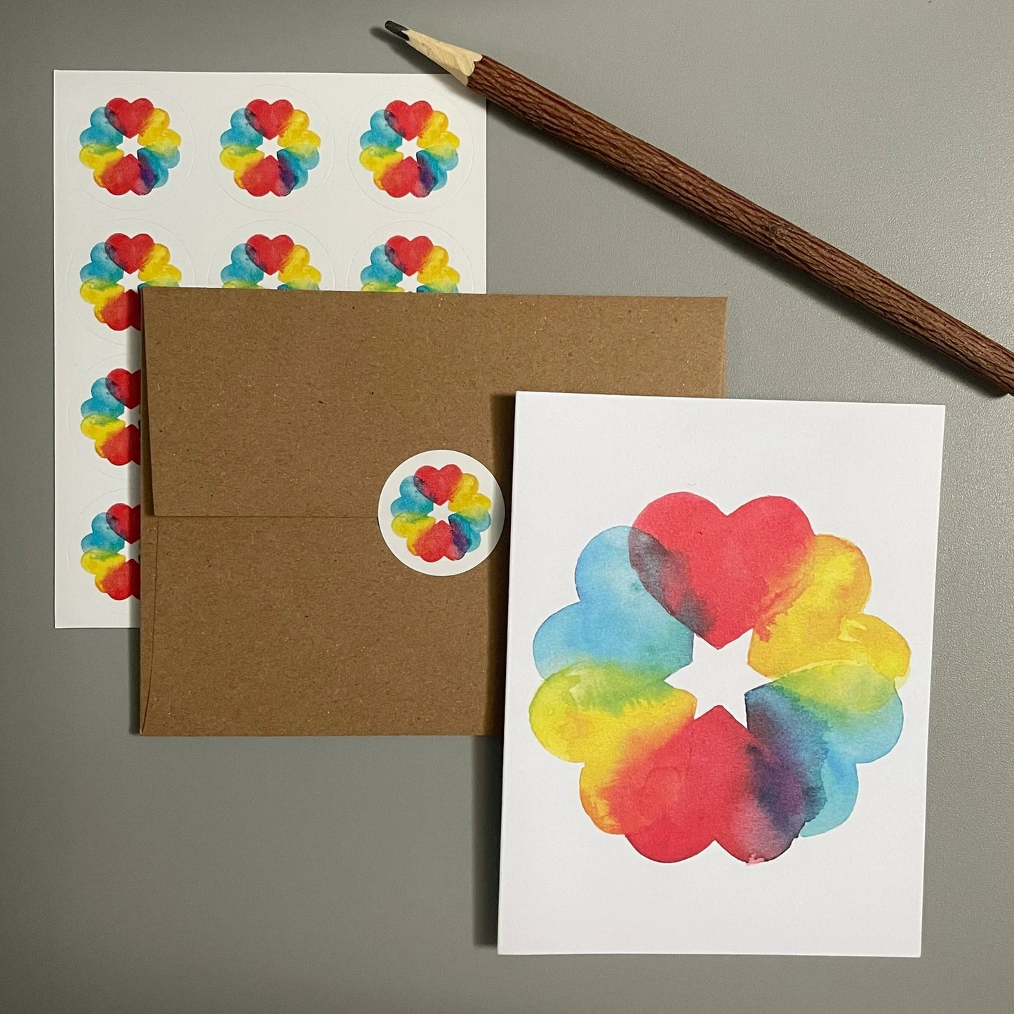 Love Rainbow Hearts Note Card Set